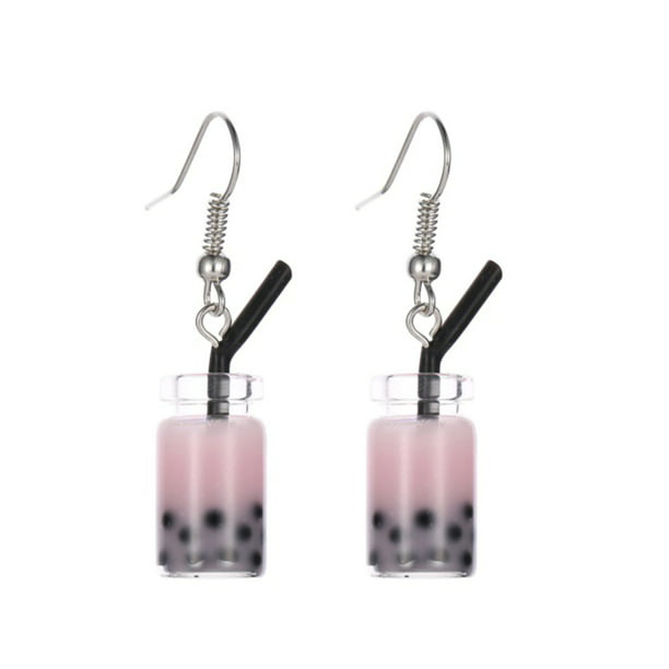 Milk Tea Earrings Boba Earrings Silver Threader Earrings Steel Earrings Dangle Earrings Gift for Women